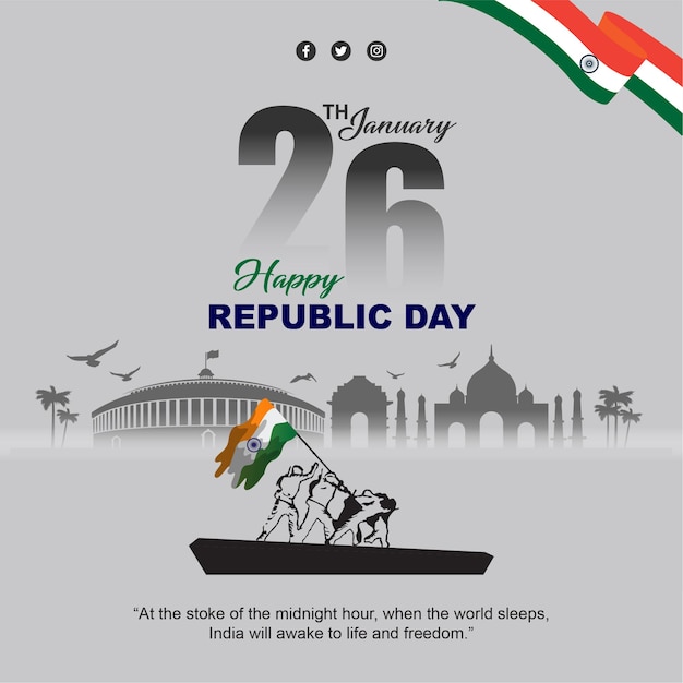 Happy Republic Day India Modello di post sui social media 26 gennaio Giornata della Repubblica indiana