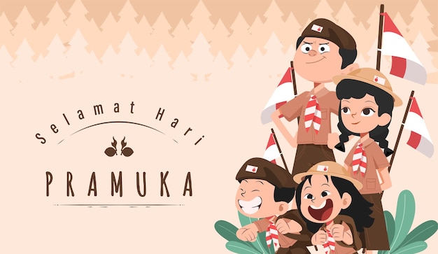 Happy Scout Day 14 agosto Giornata del festival indonesiano Illustrazione vettoriale di Selamat Hari Pramuka