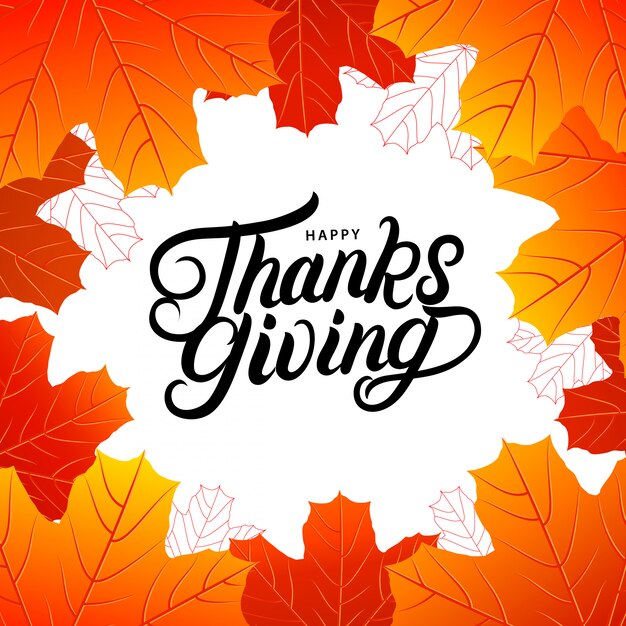 Happy Thanksgiving scritte a mano scritte con foglie di autunno brigth.
