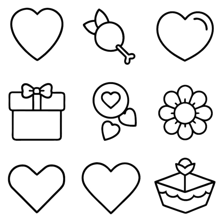 Vettore happy valentine's day black line icon vector set (set vettoriale di icone in linea nera)