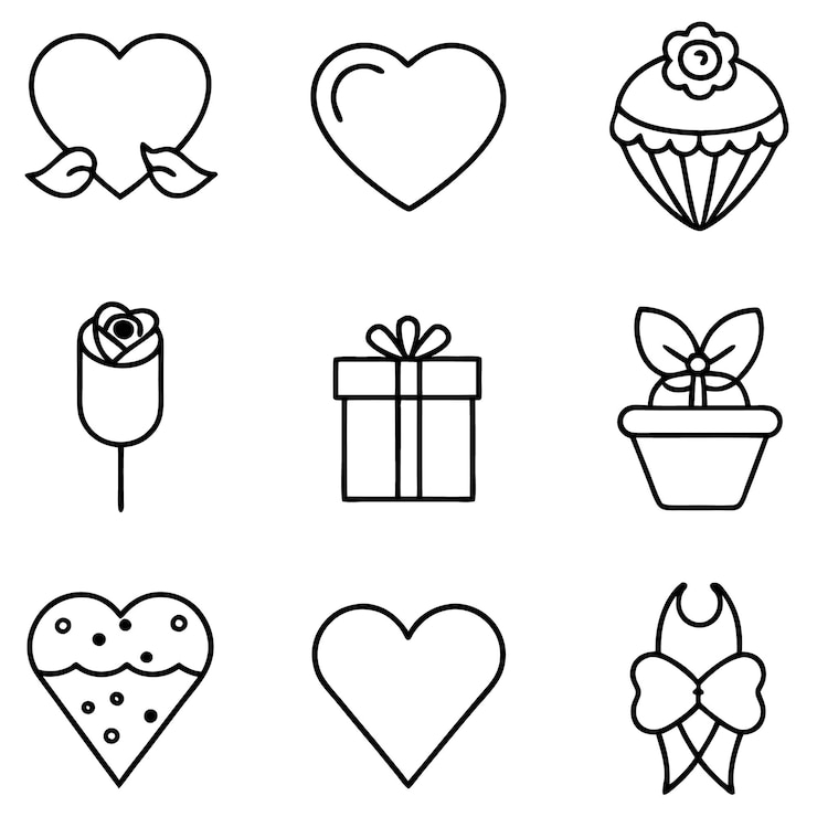 Vettore happy valentine's day black line icon vector set (set vettoriale di icone in linea nera)