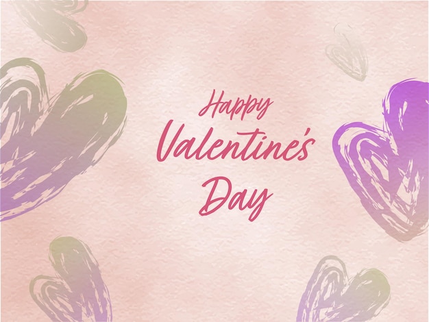 Happy Valentine's Day Celebration Concept con forme di cuore a gradiente rosa e verde realizzate con pennello su sfondo a consistenza di foglio di pesca chiaro