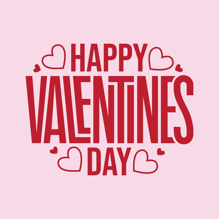 Vettore happy valentine's day logo tipografico creativo con cuori decorativi su sfondo rosa logo love