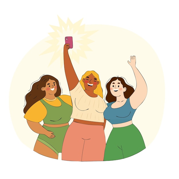 Happy women taking a selfie together friendship body positivity and selflove