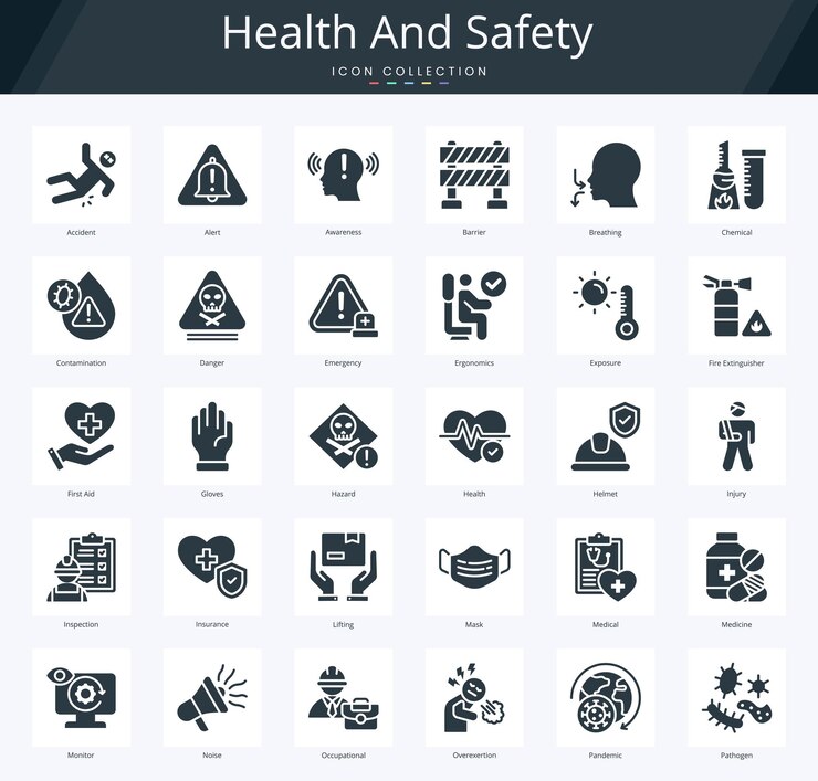 Health and safety glyph icon pack per la regolamentazione dell'osha sul lavoro occupazionale e industriale