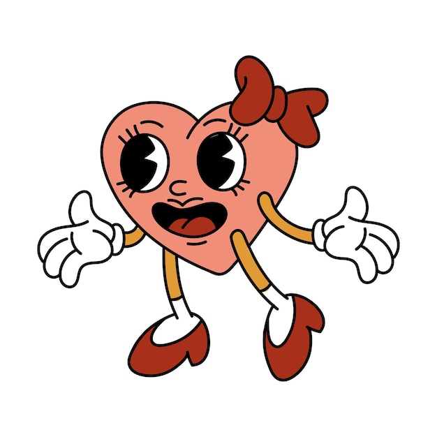 Heart è un personaggio a forma di cuore rosa con un arco un personaggio sincero in stile retro grooves