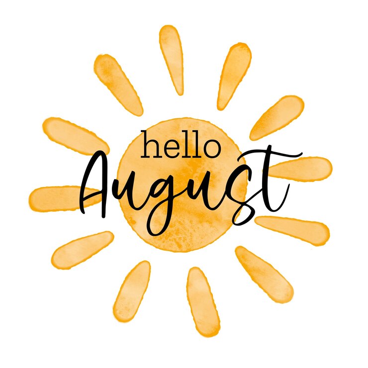 Vettore hello august icona del sole vettoriale semplice testurizzata ad acquerello biglietto di auguri con illustrazione vettoriale