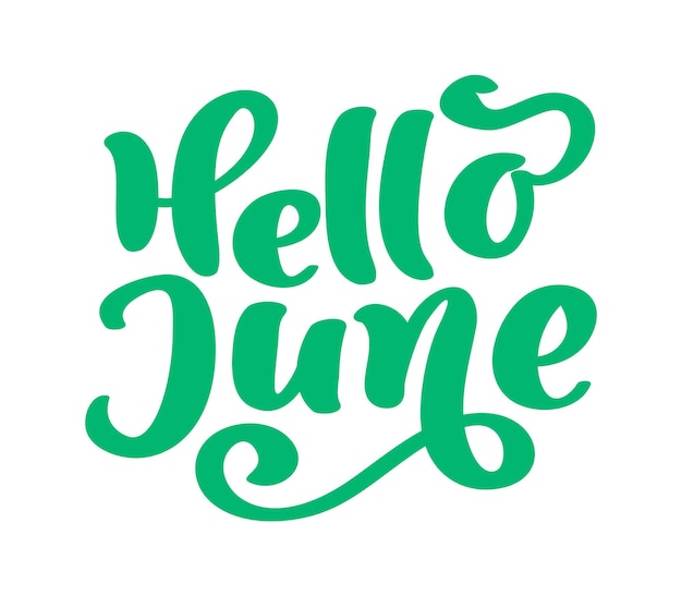 Hello June lettering stampa testo vettoriale Illustrazione minimalista estiva Frase calligrafica isolata