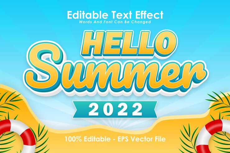 Hello Summer 2022 Effetto testo modificabile 3 Dimension Emboss Cartoon Style