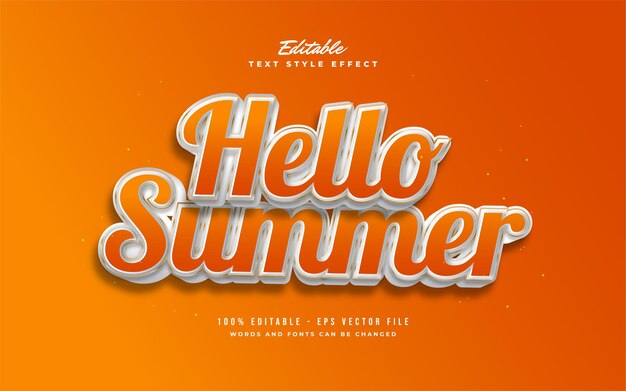 Hello Summer Text in arancione e bianco con effetto in rilievo. Effetto stile testo modificabile