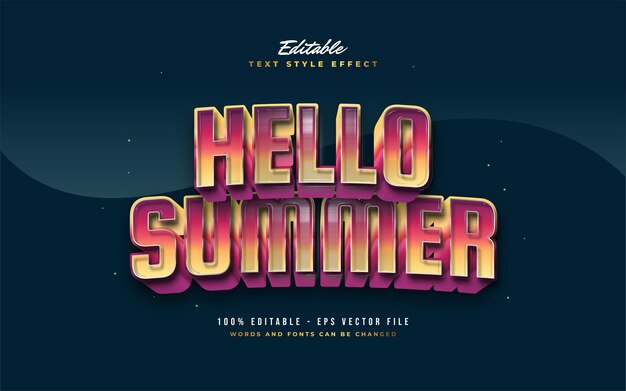 Hello Summer Text in gradiente colorato con effetto in rilievo. Effetto stile testo modificabile