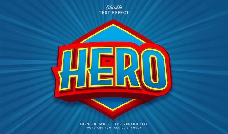 Vettore hero gioco di logo in stile effetto testo modificabile