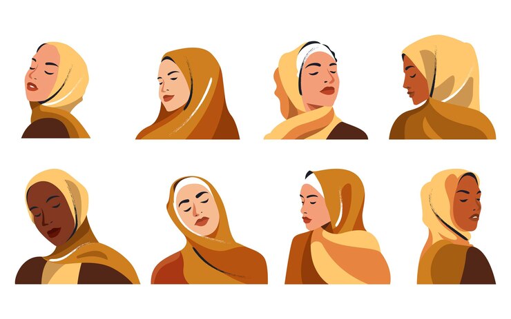 Vettore hijabi donna ritratti illustrazione vettoriale