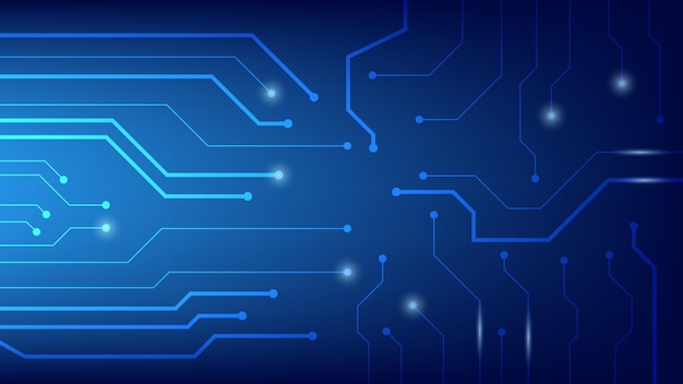 Hitech circuito digitale AI pad e linee elettriche collegate su sfondo blu illuminazione