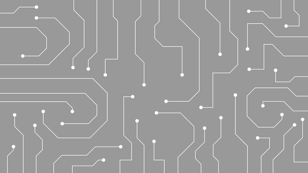 Hitech circuito digitale AI pad e linee elettriche collegate su sfondo grigio