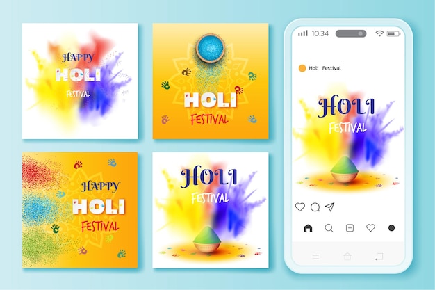 Holi festival instagram post illustrazione