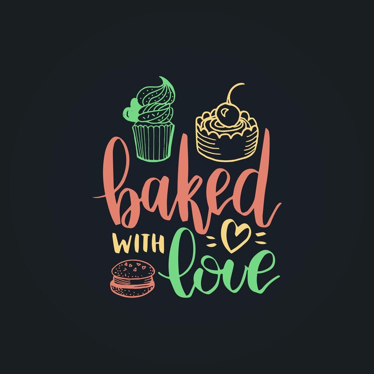 Vettore home bakery vector lettering logotipo badge calligrafia con cookie illustrazione su sfondo nero per stampe carte poster prodotti packaging branding
