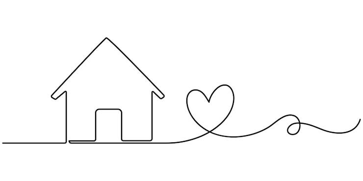 Vettore home sweet home continuous line icon cuore all'interno della casa continuo una linea disegnata iconica di casa d'amore