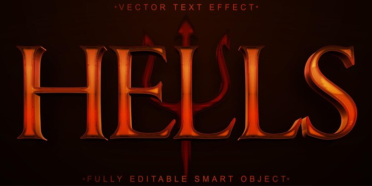 Vettore horror red devil hells vector oggetto intelligente completamente modificabile effetto di testo