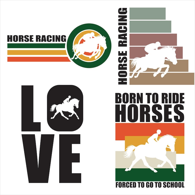 Vettore horse racing and equestrian themed designs horse racing tshirt bundle jockey llustration