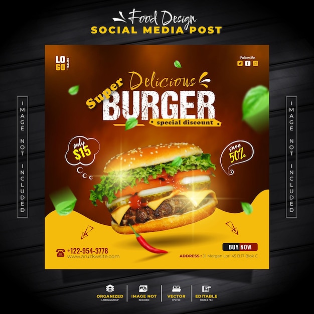 Hot Burger Social Media Post instagram feed per la promozione