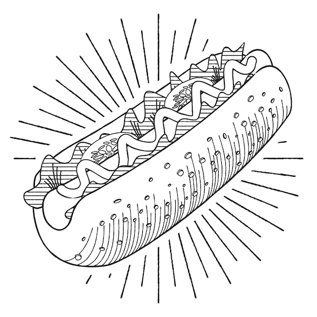 Hot dog con illustrazione di contorno di senape