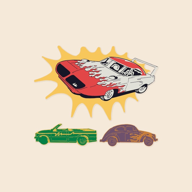 Hot rod muscle cars racing stickers icone retro logo vintage illustrazione design elementi vettoriali