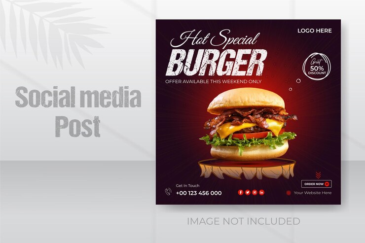 Vettore hot speciale e delizioso menu di cibo per hamburger design del modello di post sui social media