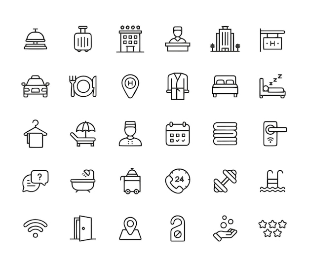 Hotel Line Icons Editable Stroke Pixel Perfect For Mobile and Web Contiene icone come Hotel
