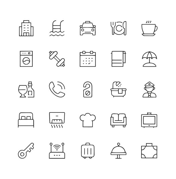 Hotel Thin Line Icons Editable Stroke Pixel Perfetto per mobile e web
