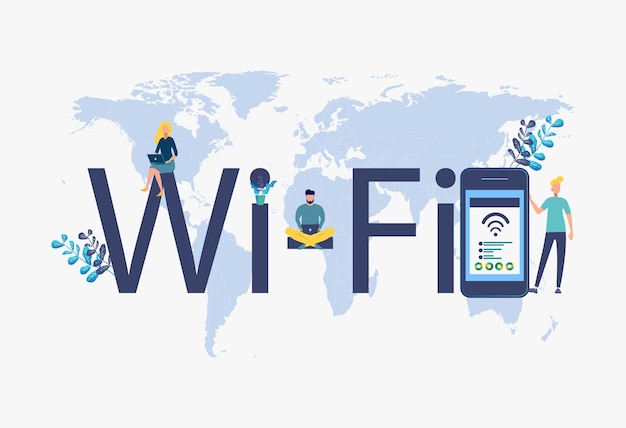 Hotspot Wi-Fi wireless wireless pubblico gratuito per interfaccia utente mobile Illustrazione vettoriale colorata