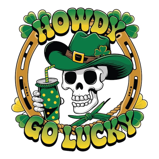Howdy Go Lucky St Patrick's Day T-Shirt Design T-shirt grafica colorata