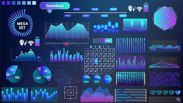 HUD blu-viola impostato in colori di tendenza per applicazioni di design e dispositivi