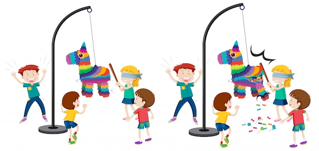 I bambini colpiscono il gioco di pinata