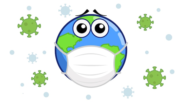 I batteri del coronavirus e il pianeta Terra indossano una maschera di protezione dai virus