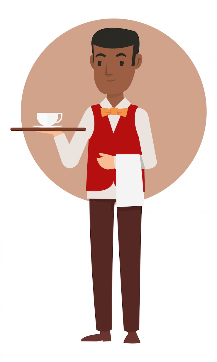 Vettore i camerieri africani portano il caffè all'ospite