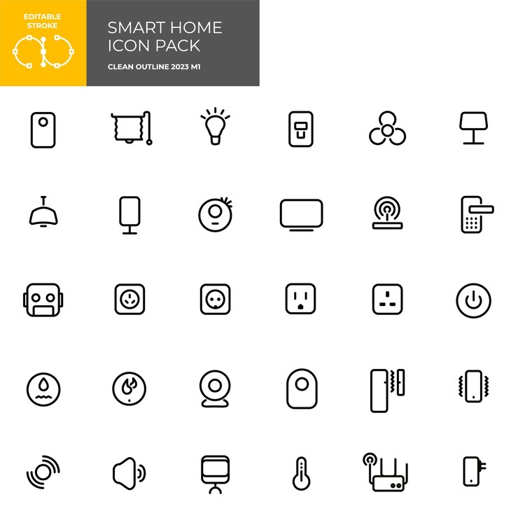 I dispositivi domestici intelligenti delineano il pacchetto di icone di tratto modificabili