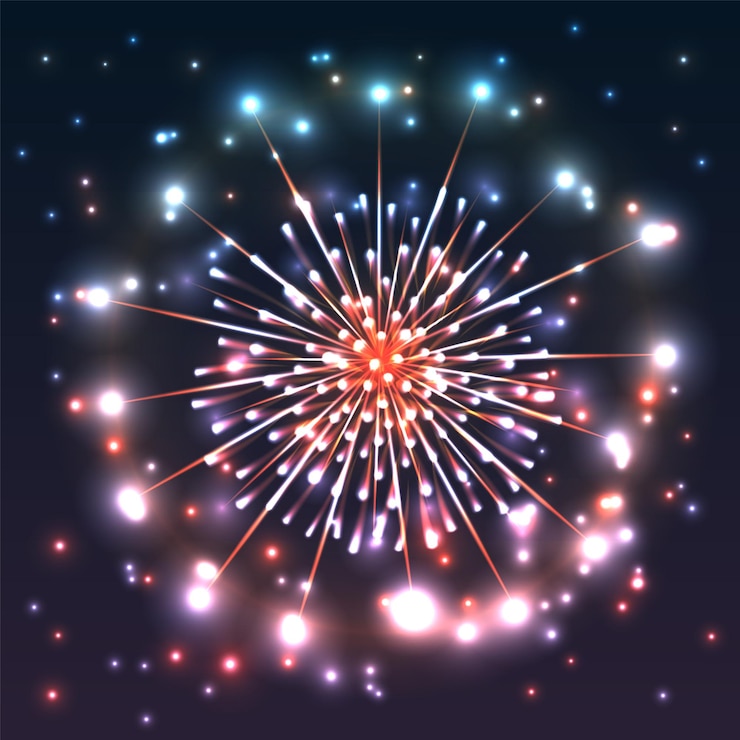 Vettore i fuochi d'artificio colorati di notte