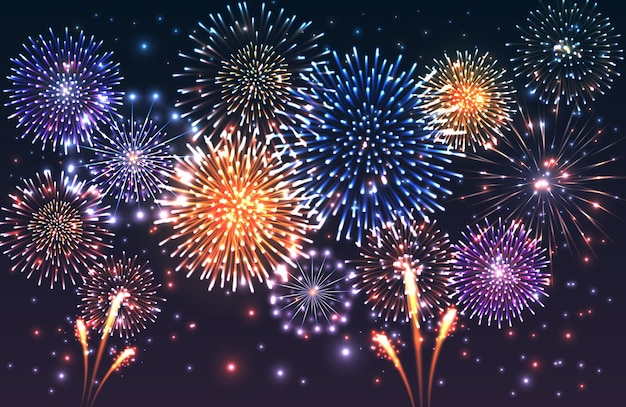 I fuochi d'artificio colorati nel cielo notturno
