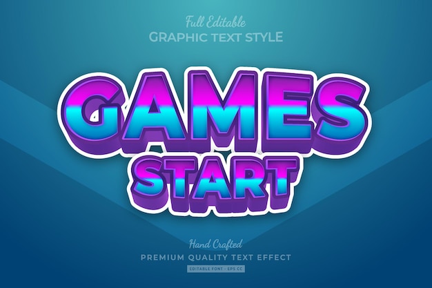 I giochi iniziano lo stile del carattere dell'effetto di testo premium modificabile