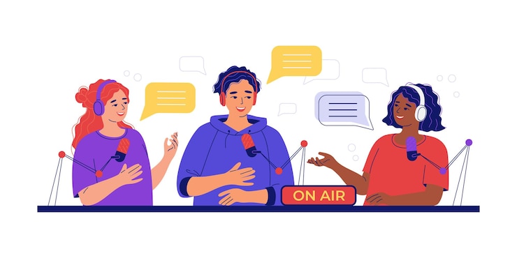 Vettore i giovani registrano un podcast, un'intervista dal vivo