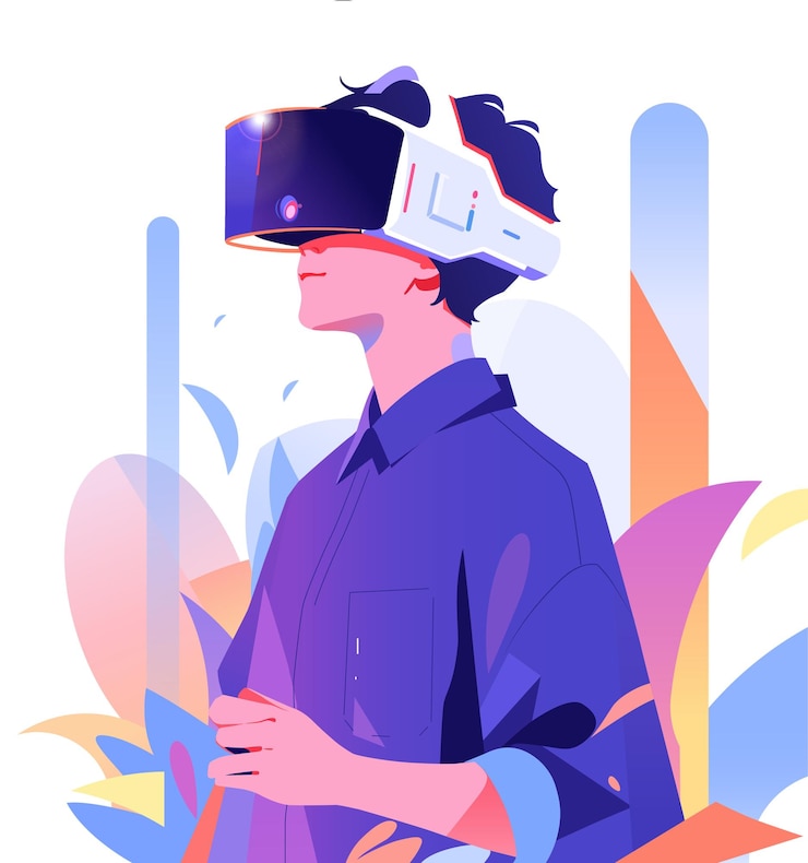 Vettore i giovani sperimentano gli occhiali vr