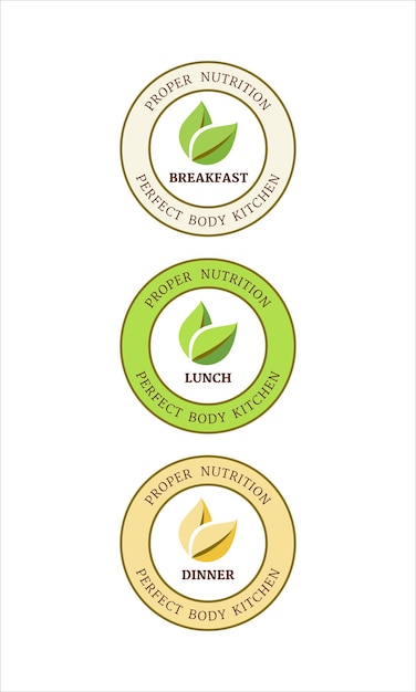 I loghi per tre pasti colazione pranzo cena per un'azienda alimentare sana e sostenibile