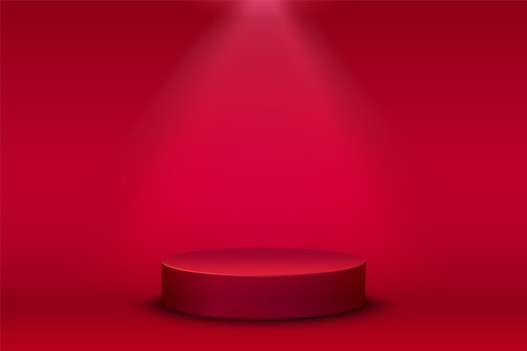 I prodotti di sfondo 3D mostrano la scena del podio rosso con i prodotti mockup della piattaforma mostrano 169ar