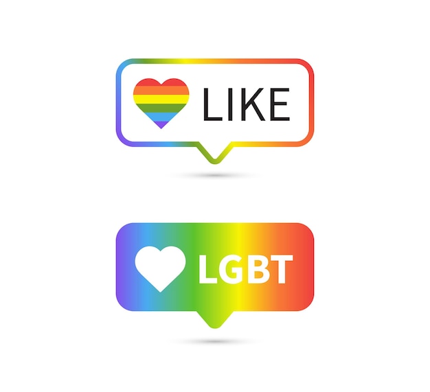 I social media amano l'icona lgbt Pride LGBT heart Like notification Concetto di mese di orgoglio