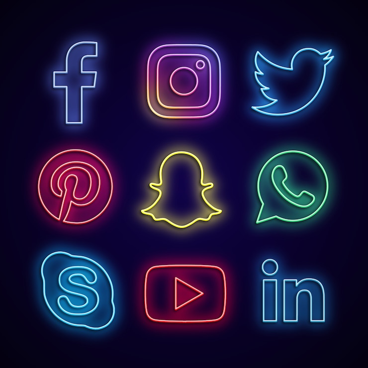 Vettore i social media sono fatti di luci al neon