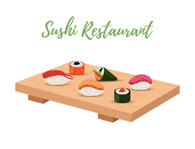 I sushi hanno impostato sul cassetto di legno per il ristorante giapponese