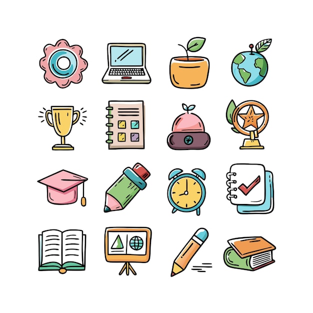 Icon Set Collection Vector Illustration per documenti, siti web educativi e applicazioni mobili