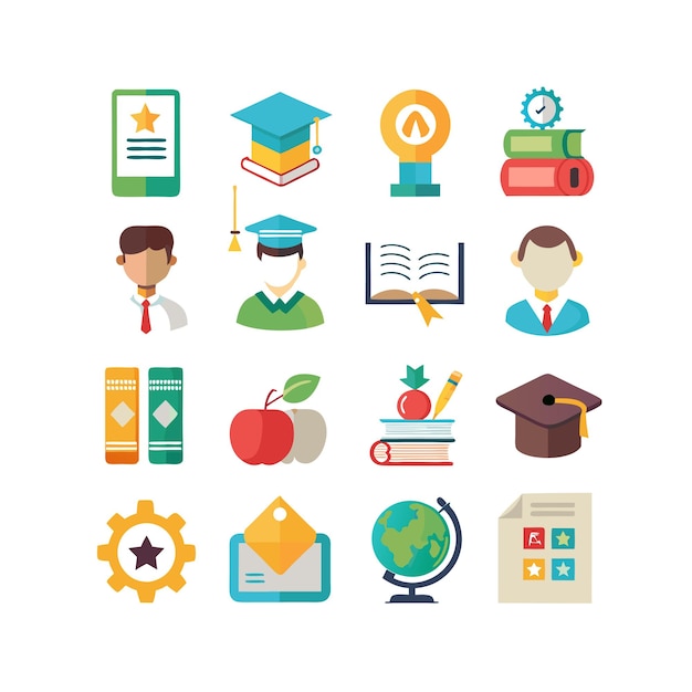 Icon Set Collection Vector Illustration per documenti, siti web educativi e applicazioni mobili