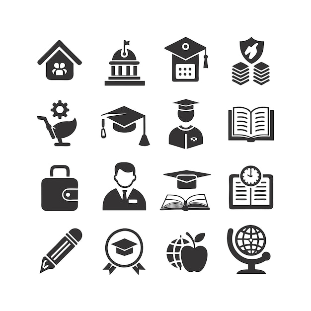 Icon Set Collection Vector Illustration per documenti, siti web educativi e applicazioni mobili